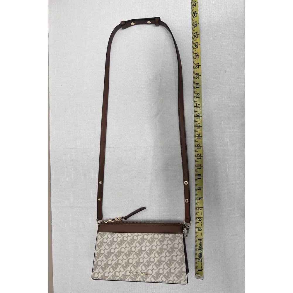 Michael Kors Crossbody Bag Women Small Brown Excellent Logo Print Gold Hardware